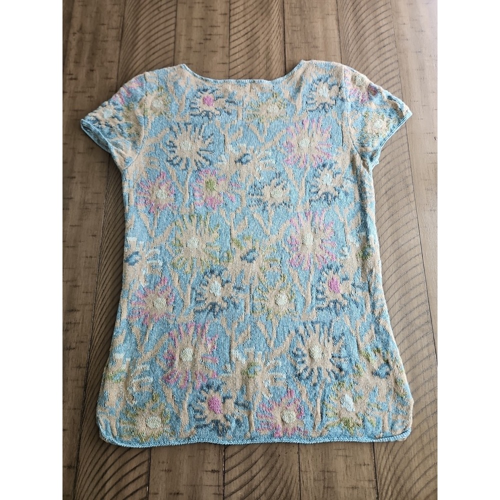 VTG Sigrid Olsen Top S Pink Blue Knitted Floral Linen Cotton Coastal Cottage - Picture 9 of 16